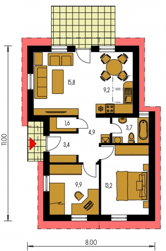 Mirror image | Floor plan of ground floor - BUNGALOW 10